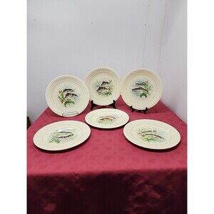 Gien Pottery Faience Fish Plates Set Of 6 Fish Scale Rim Loire France 1960s
